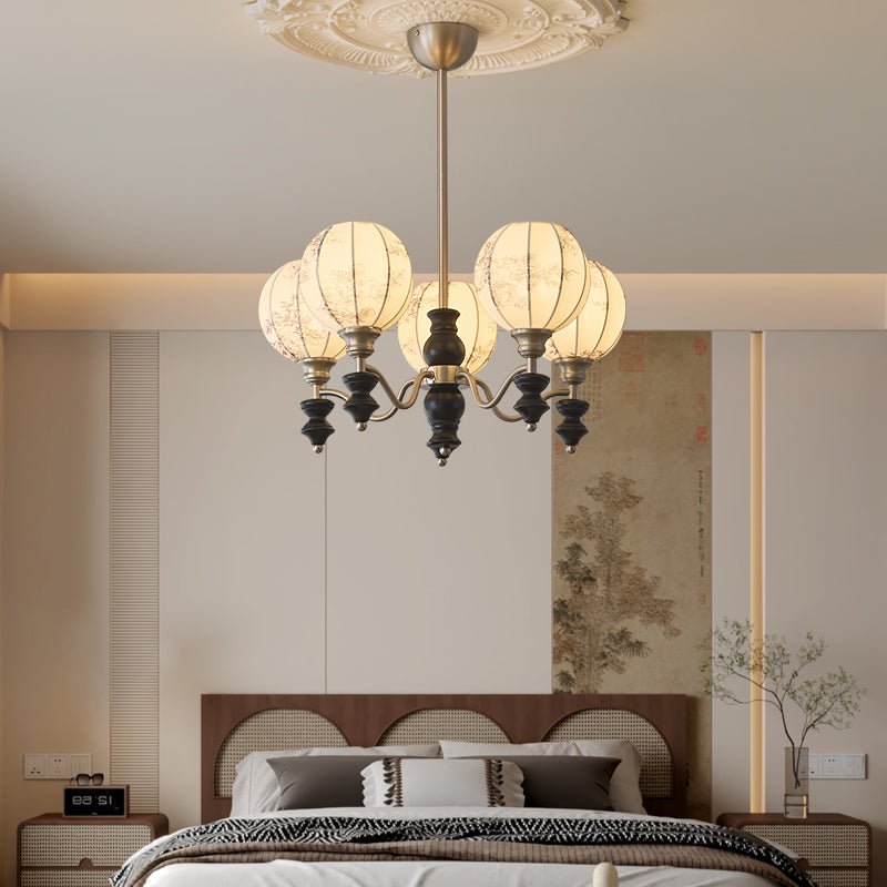 Juliette Fabric Chandelier – Modern Wood & Iron Pendant Light for Dining Room and Living Room