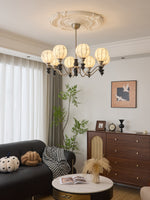 Juliette Fabric Chandelier – Modern Wood & Iron Pendant Light for Dining Room and Living Room
