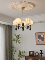 Juliette Fabric Chandelier – Modern Wood & Iron Pendant Light for Dining Room and Living Room