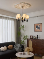 Juliette Fabric Chandelier – Modern Wood & Iron Pendant Light for Dining Room and Living Room