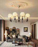 Juliette Fabric Chandelier – Modern Wood & Iron Pendant Light for Dining Room and Living Room