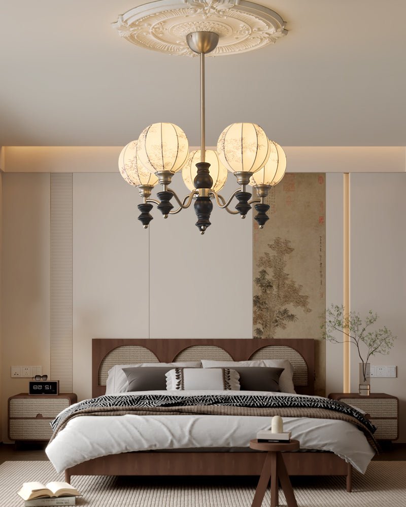 Juliette Fabric Chandelier – Modern Wood & Iron Pendant Light for Dining Room and Living Room