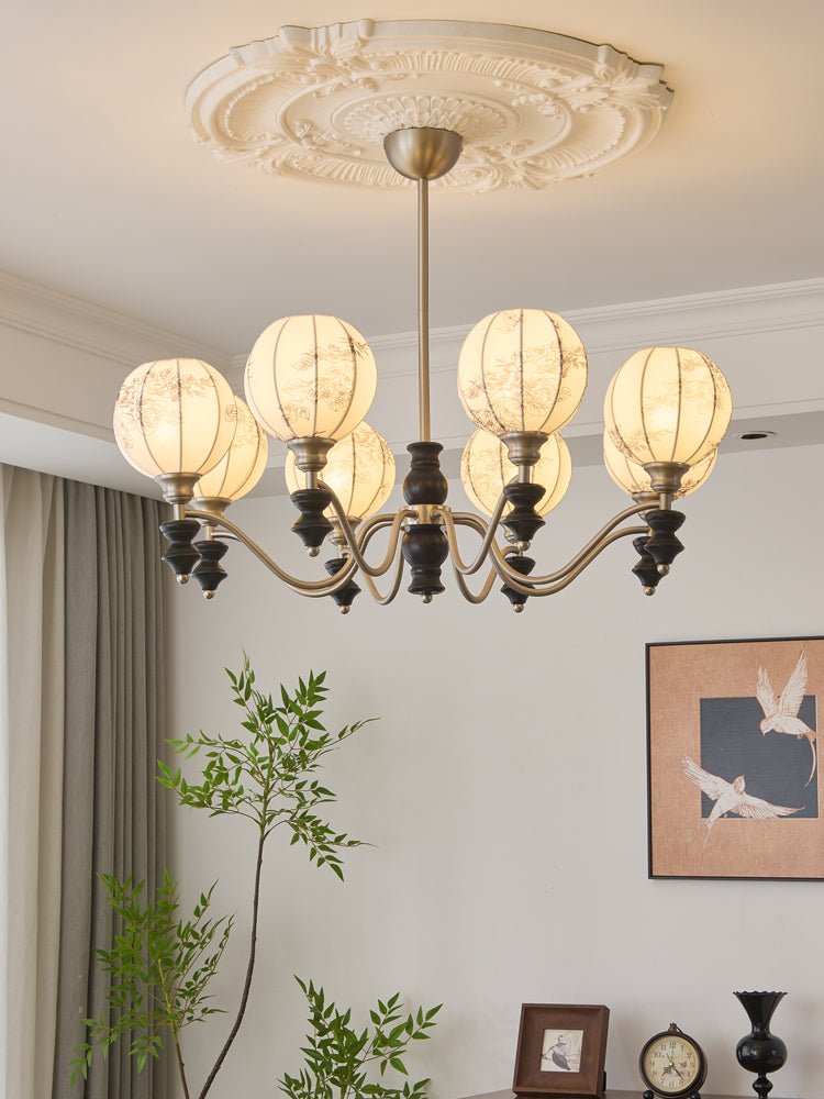 Juliette Fabric Chandelier – Modern Wood & Iron Pendant Light for Dining Room and Living Room