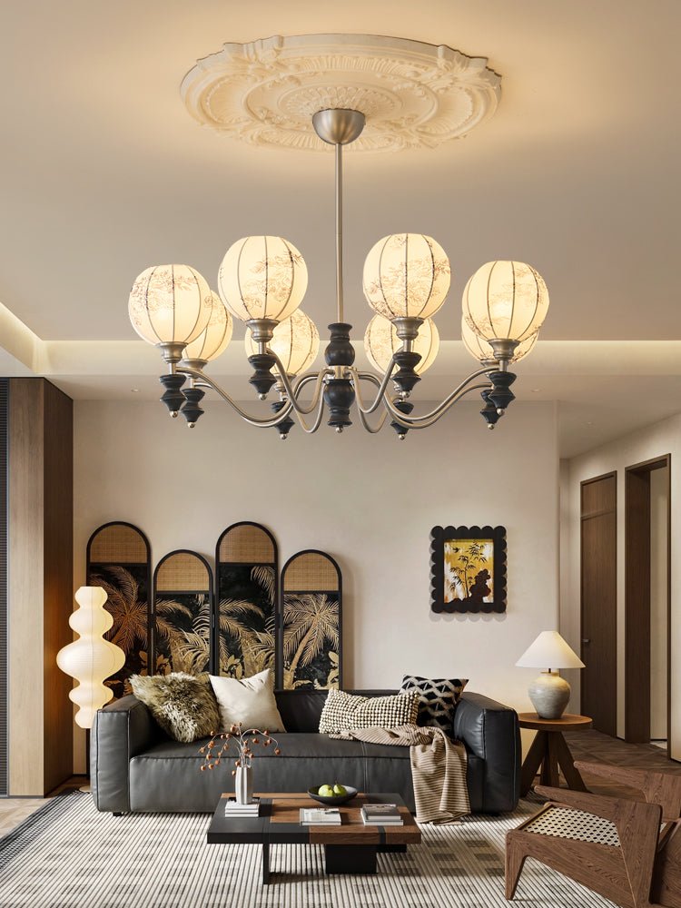Juliette Fabric Chandelier – Modern Wood & Iron Pendant Light for Dining Room and Living Room