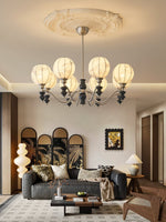 Juliette Fabric Chandelier – Modern Wood & Iron Pendant Light for Dining Room and Living Room