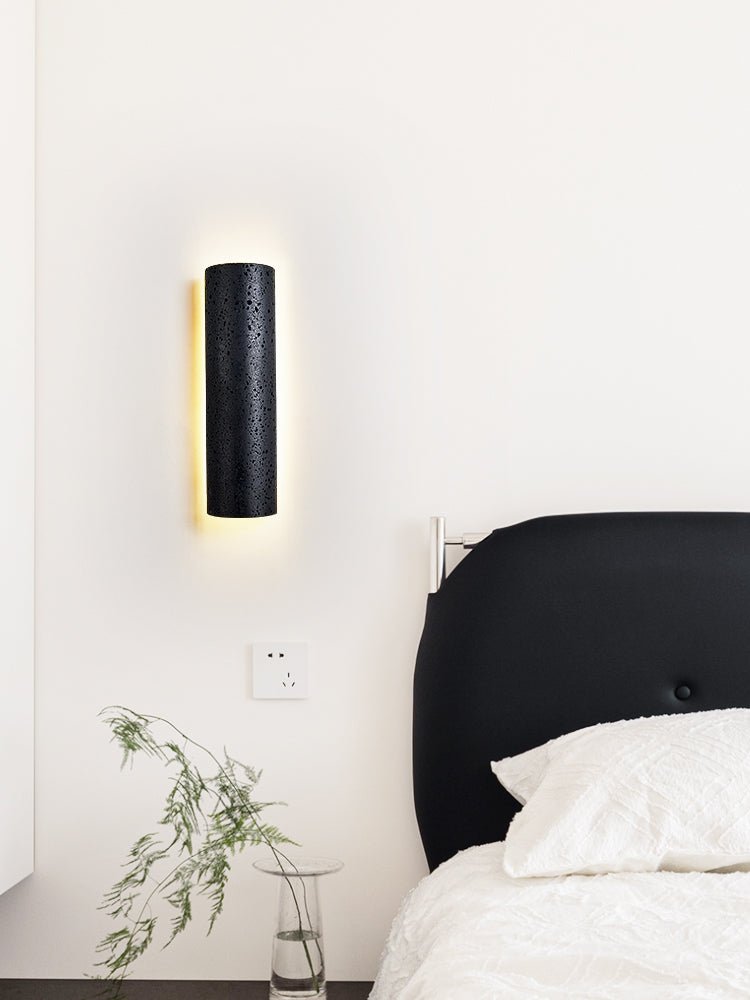 Kaedran Black Travertine LED Wall Sconce with Halo Backlighting