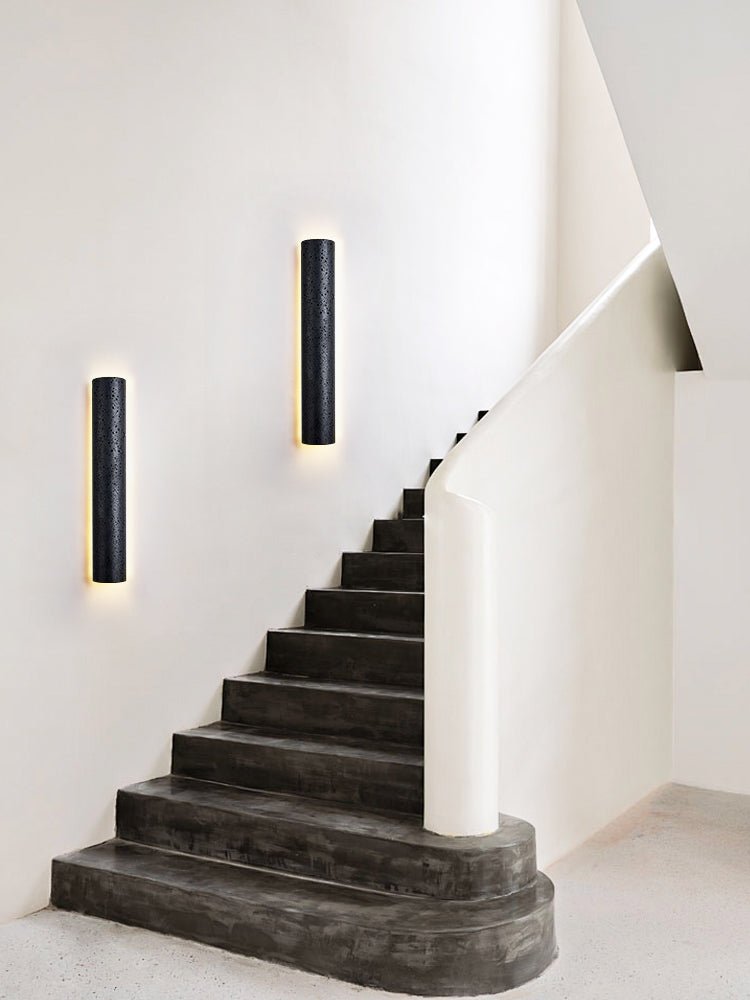 Kaedran Black Travertine LED Wall Sconce with Halo Backlighting
