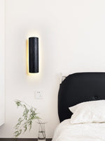 Kaedran Black Travertine LED Wall Sconce with Halo Backlighting