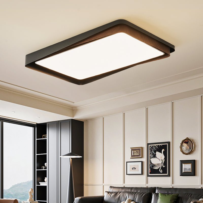 Kaelen Duet Flush Mount Ceiling Light – Modern LED Wood Grain & Iron