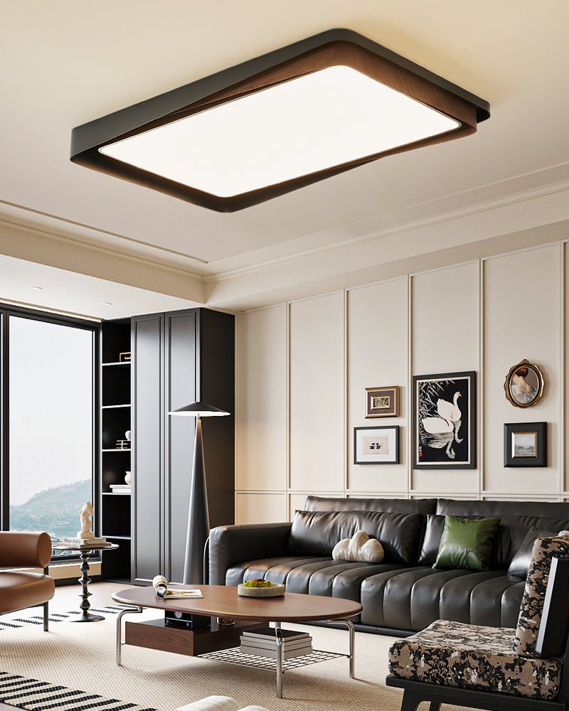 Kaelen Duet Flush Mount Ceiling Light – Modern LED Wood Grain & Iron