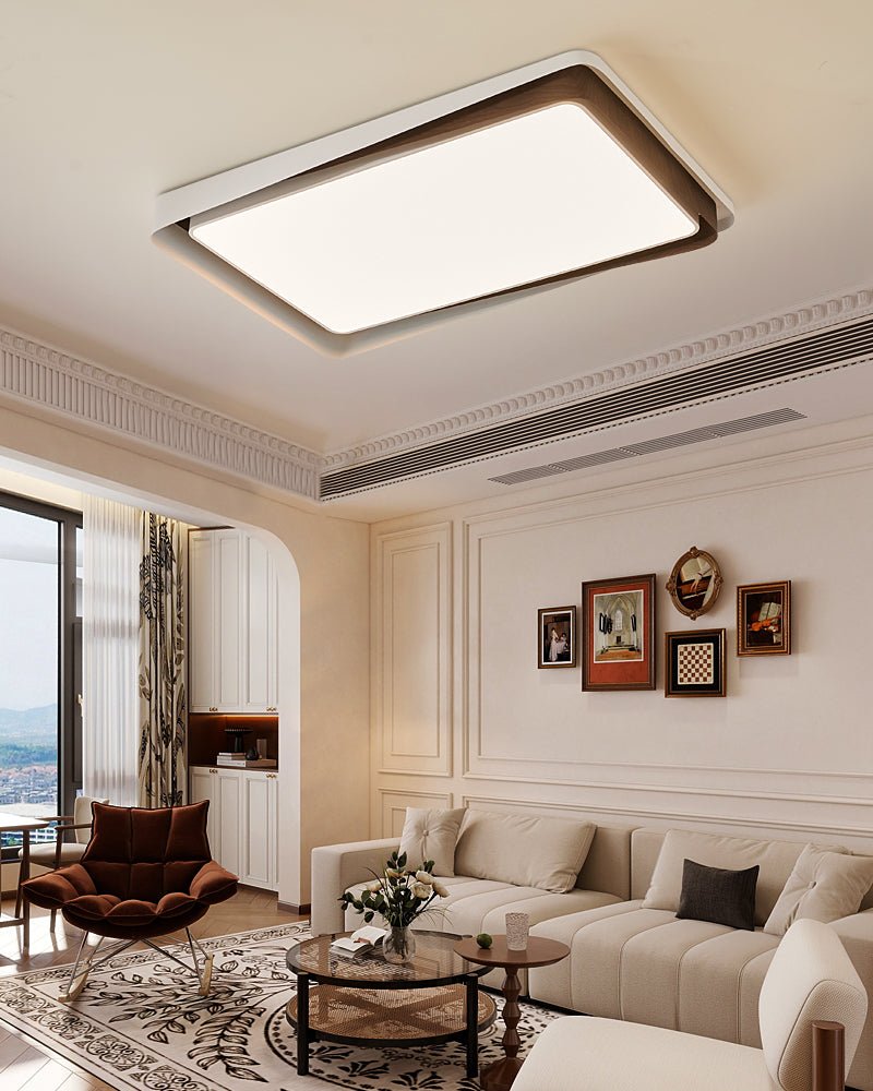 Kaelen Duet Flush Mount Ceiling Light – Modern LED Wood Grain & Iron