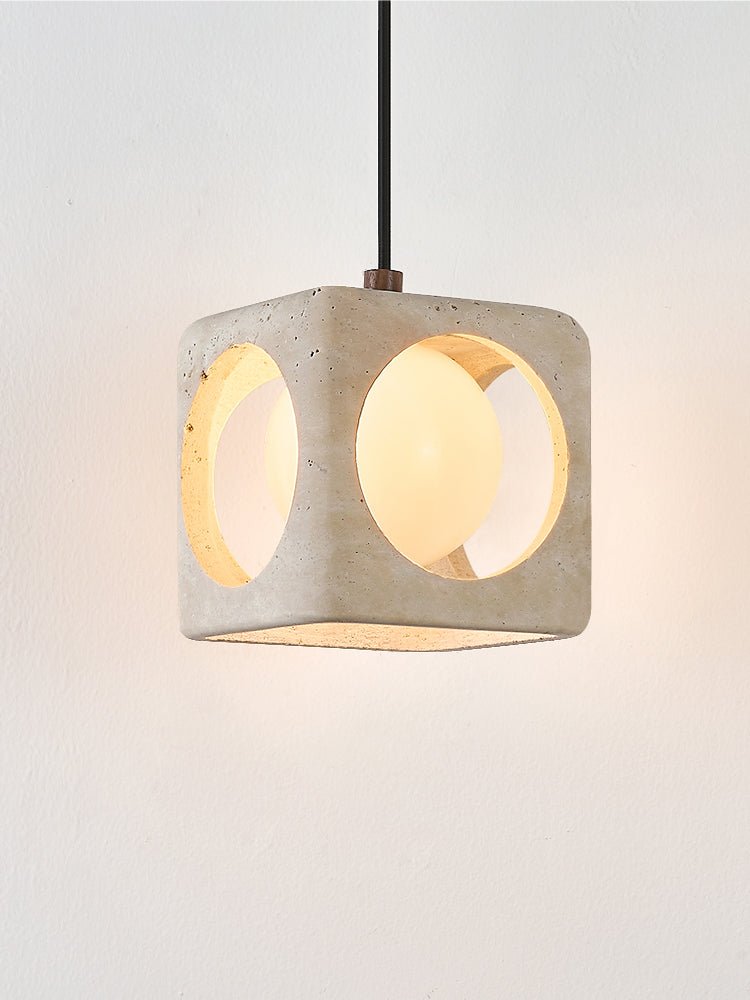 Kaelis Travertine Pendant Light – Sculptural Stone Cube Lamp for Modern Interiors