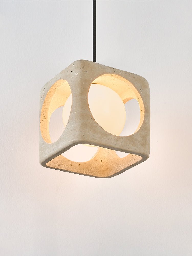 Kaelis Travertine Pendant Light – Sculptural Stone Cube Lamp for Modern Interiors