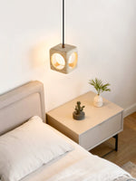 Kaelis Travertine Pendant Light – Sculptural Stone Cube Lamp for Modern Interiors