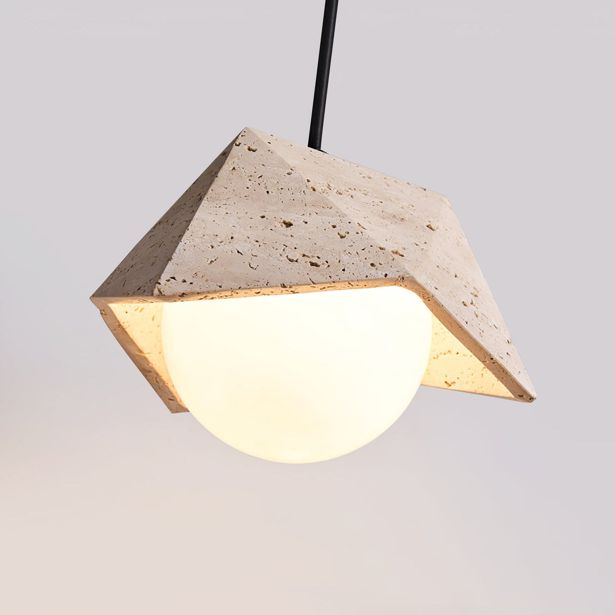 Kaelo Pendant Light in Yellow Travertine with Glass Globe