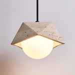 Kaelo Pendant Light in Yellow Travertine with Glass Globe