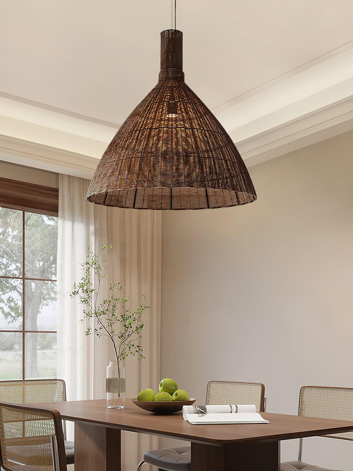 Kalani Woven Rattan Pendant Light – Natural Organic Modern Hanging Lamp