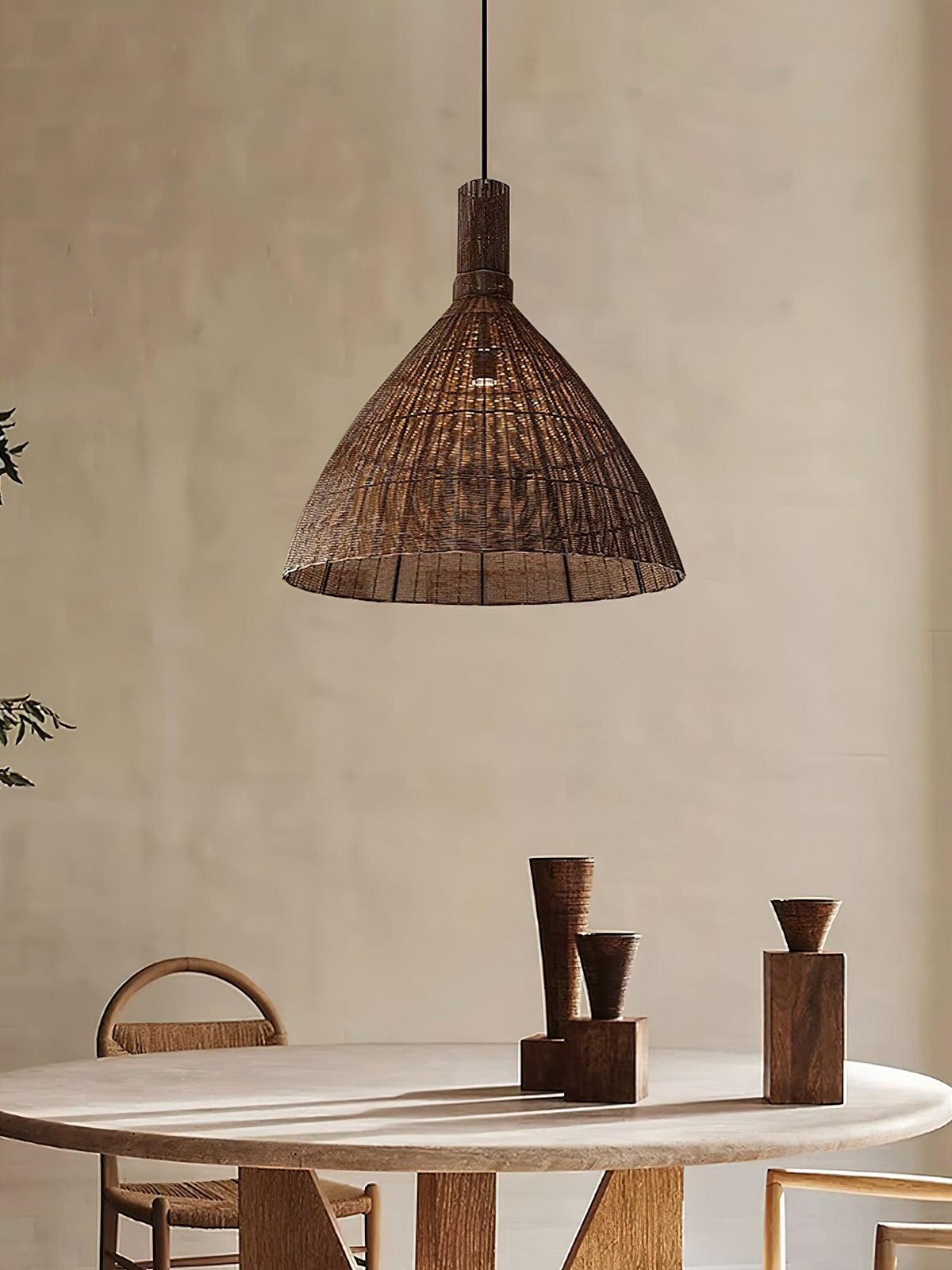 Kalani Woven Rattan Pendant Light – Natural Organic Modern Hanging Lamp