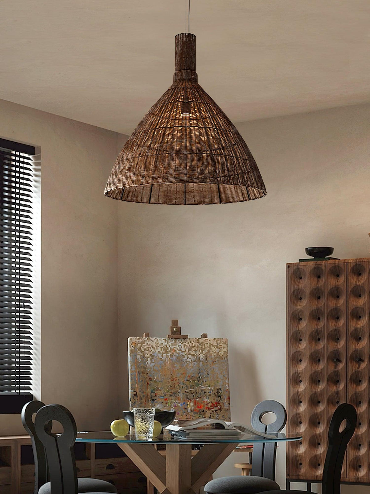 Kalani Woven Rattan Pendant Light – Natural Organic Modern Hanging Lamp
