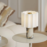 Orbis Veil Table Lamp – Sculptural Marble LED Lamp with Pleated Fabric Shade