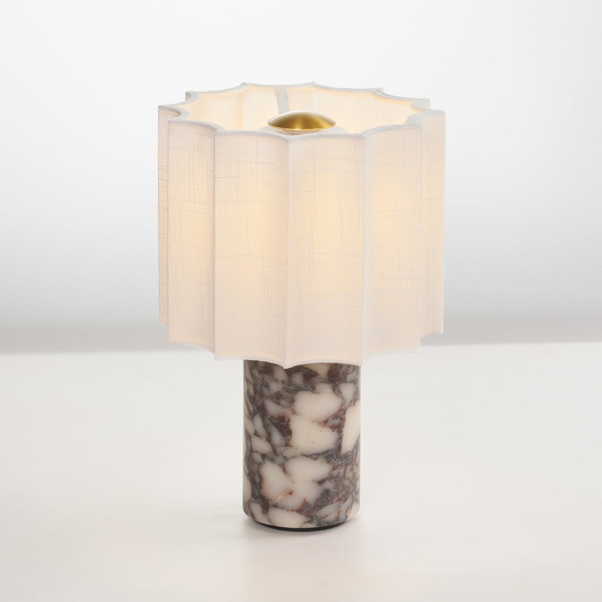 Orbis Veil Table Lamp – Sculptural Marble LED Lamp with Pleated Fabric Shade