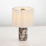 Orbis Veil Table Lamp – Sculptural Marble LED Lamp with Pleated Fabric Shade