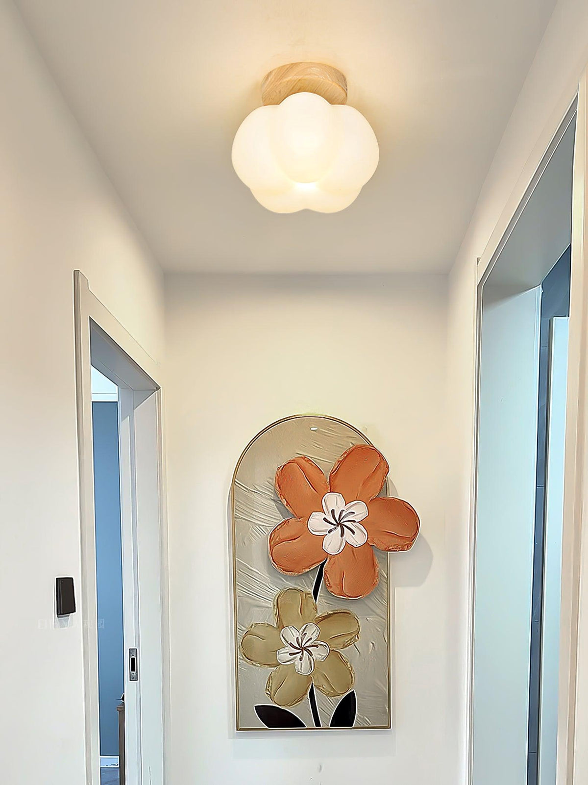 Kapok Flower Mini Flush Mount Ceiling Light in Wood Grain Metal