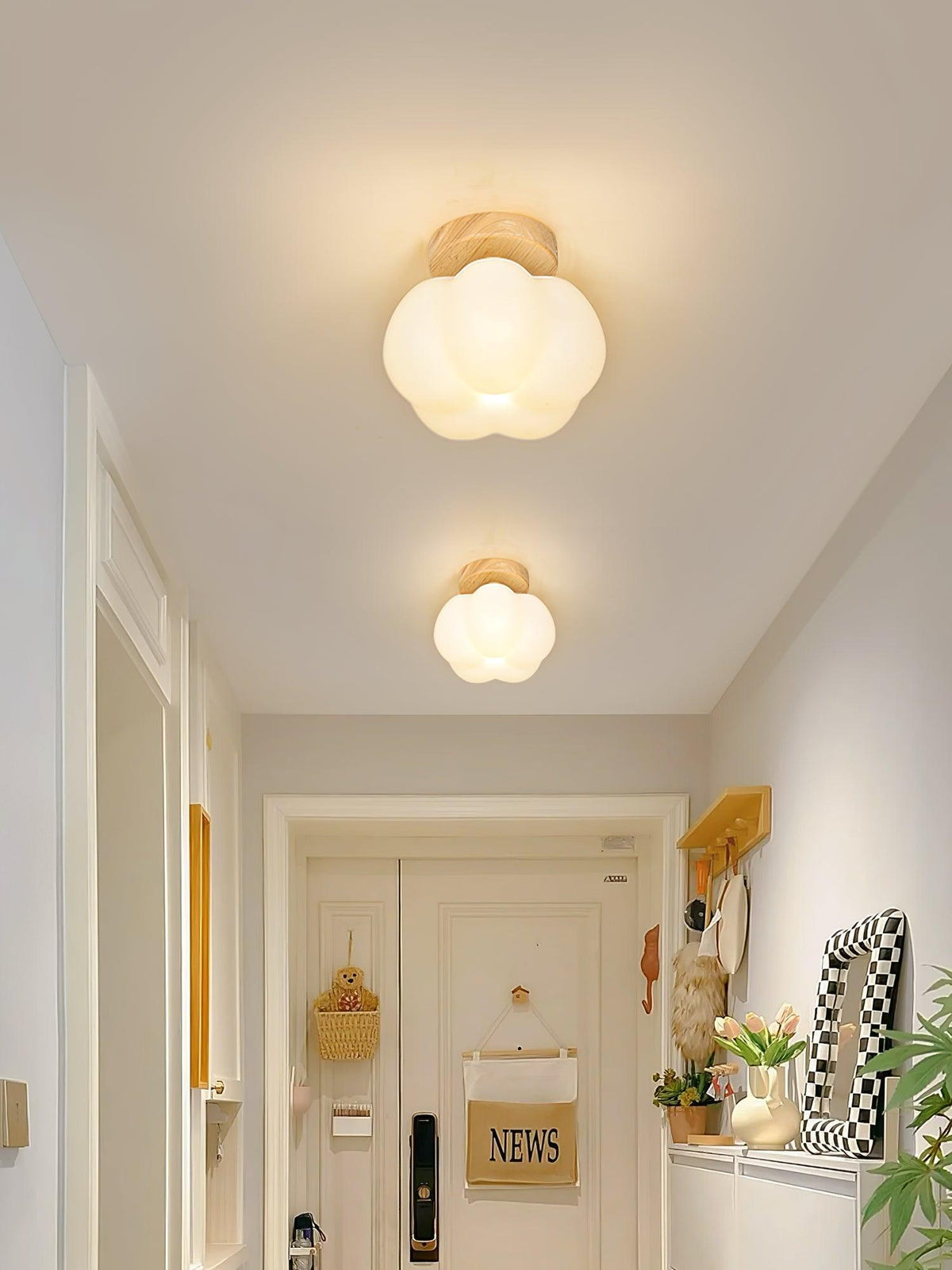 Kapok Flower Mini Flush Mount Ceiling Light in Wood Grain Metal