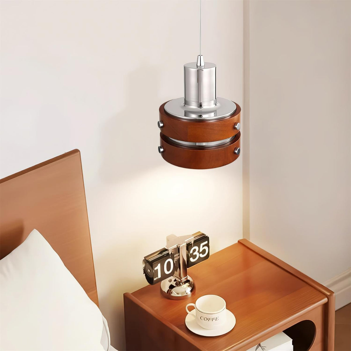 Karry Pendant Light in Chrome and Walnut Wood for Modern Interiors