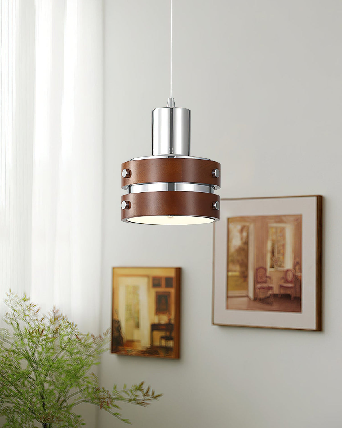 Karry Pendant Light in Chrome and Walnut Wood for Modern Interiors