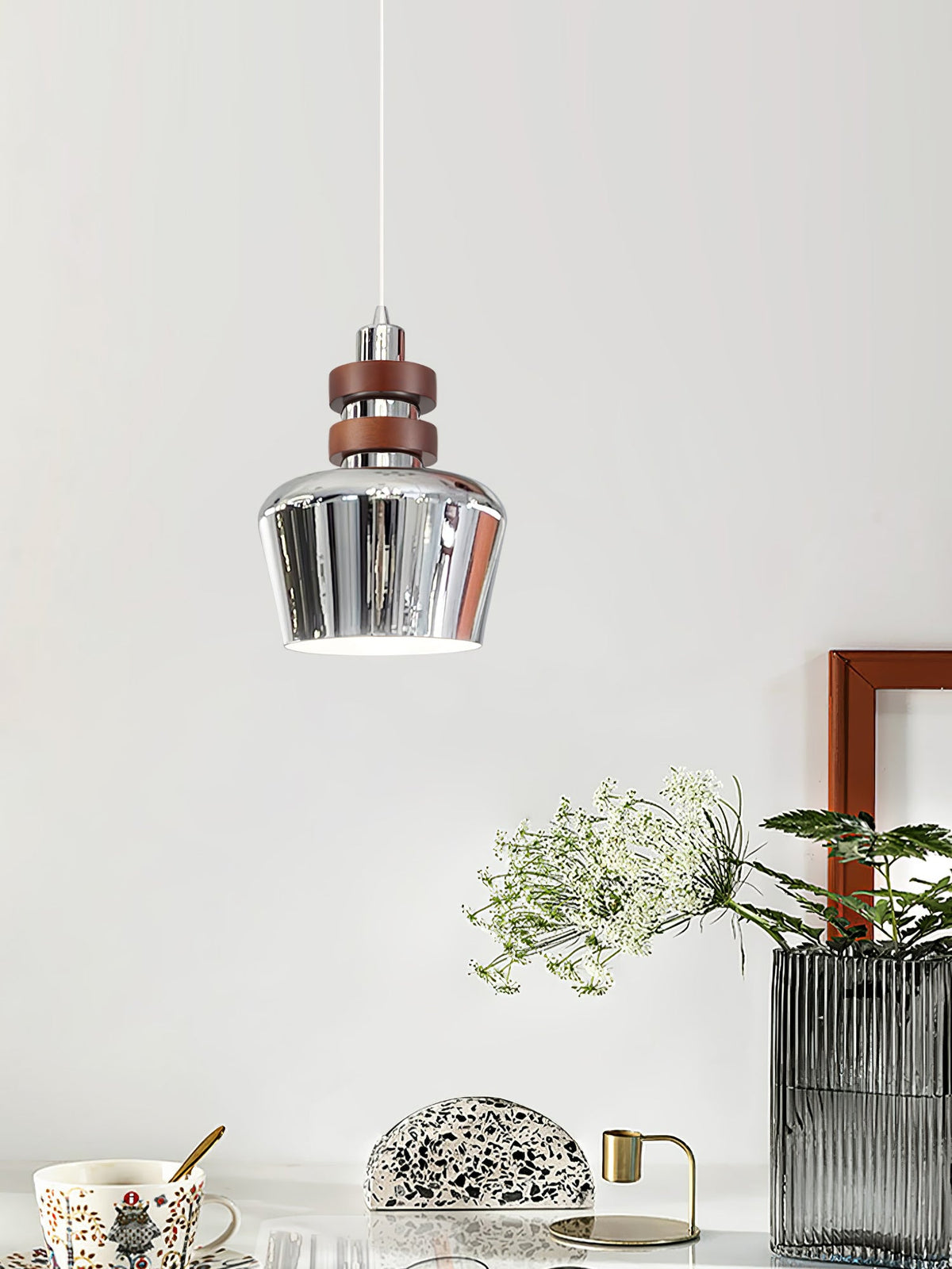 Karry Pendant Light in Chrome and Walnut Wood for Modern Interiors