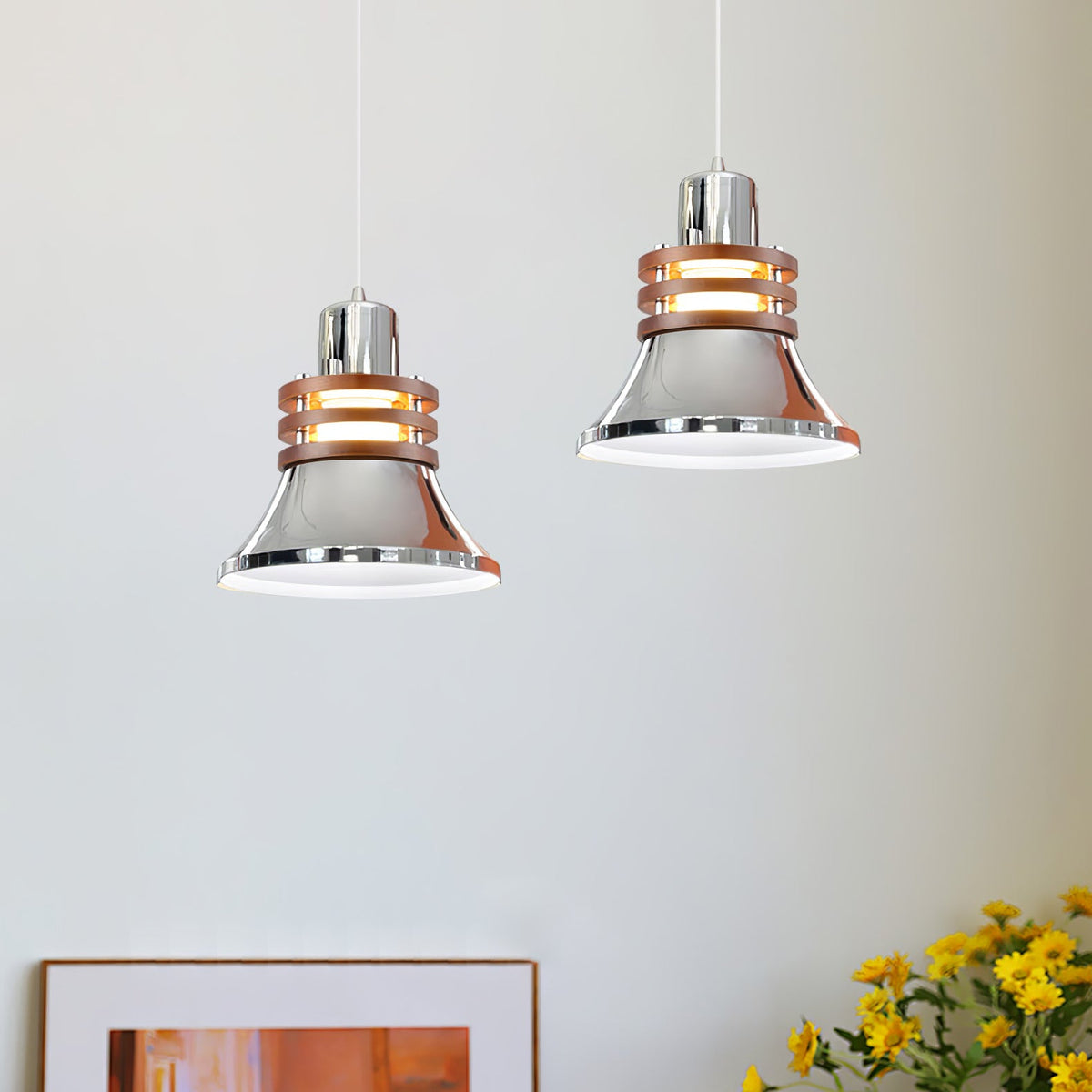 Karry Pendant Light in Chrome and Walnut Wood for Modern Interiors