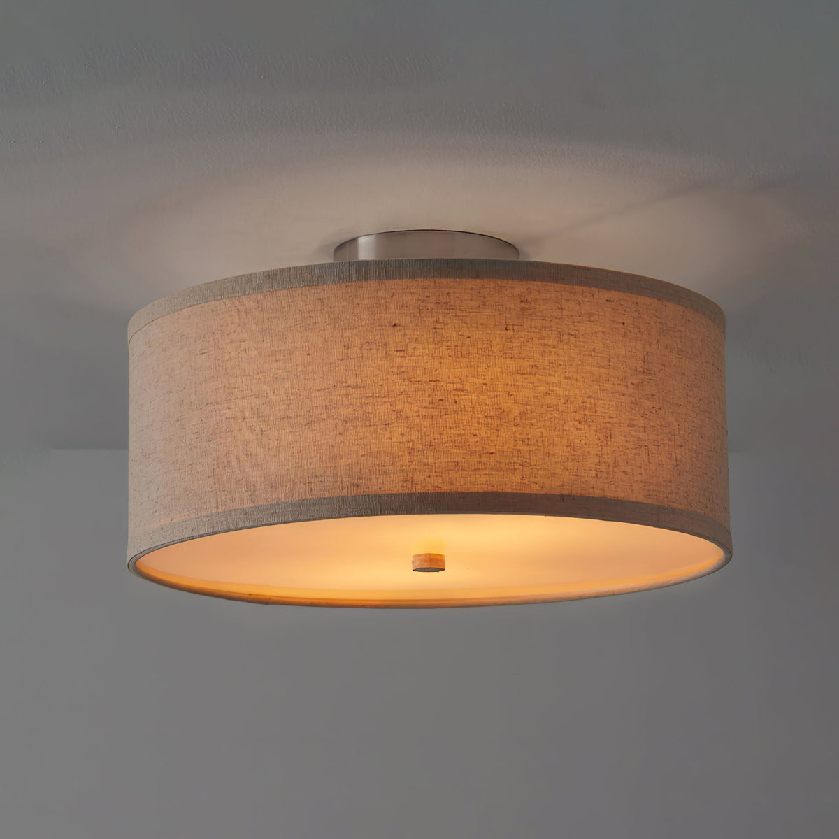 Kasha Linen Flush Mount Ceiling Light – Modern Minimalist Fabric Shade for Bedroom and Living Room