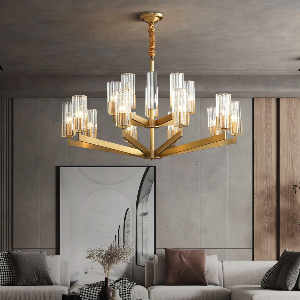 Kayla Brass Chandelier – Modern Glass Pendant Light for Dining Room & Living Room