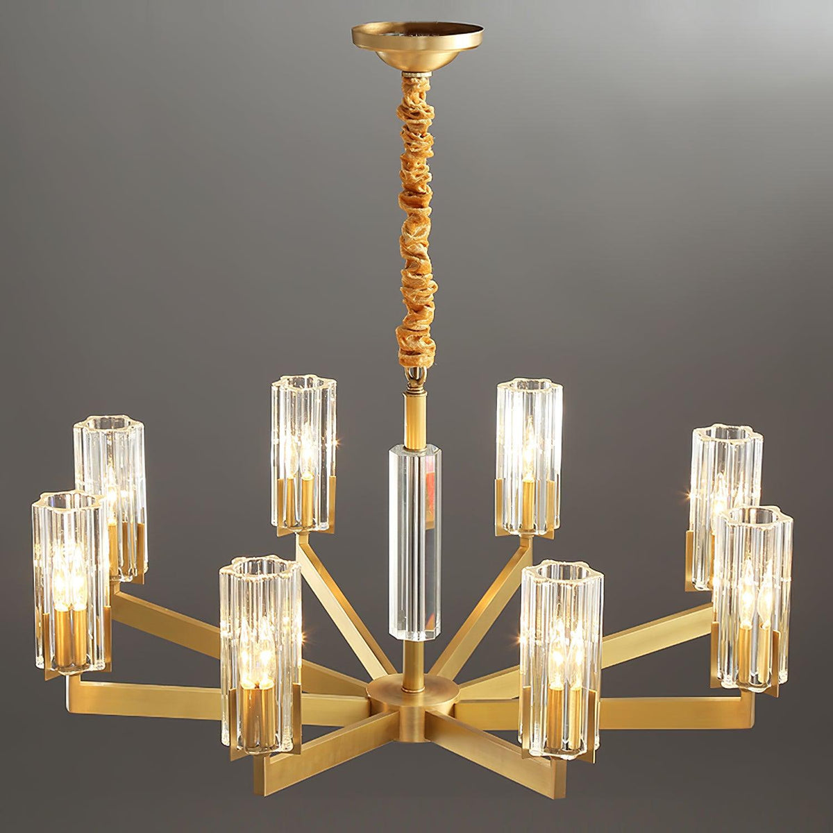 Kayla Brass Chandelier – Modern Glass Pendant Light for Dining Room & Living Room
