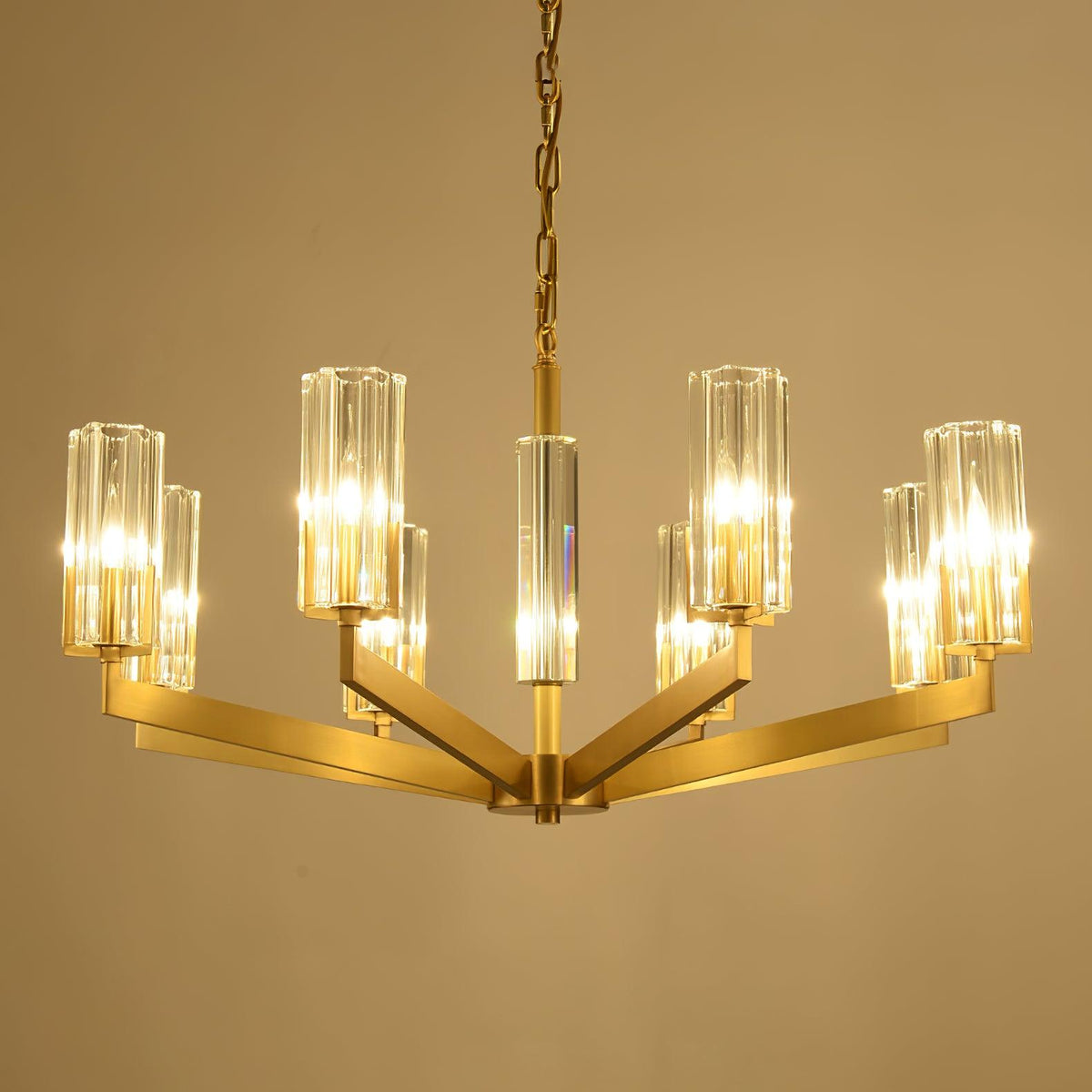 Kayla Brass Chandelier – Modern Glass Pendant Light for Dining Room & Living Room