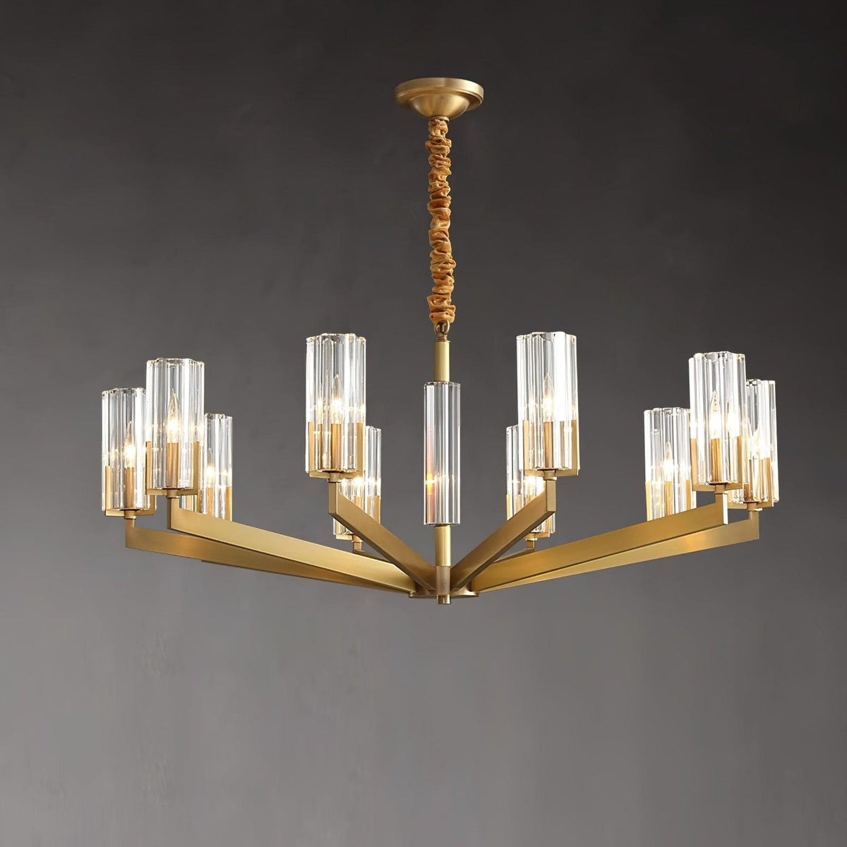 Kayla Brass Chandelier – Modern Glass Pendant Light for Dining Room & Living Room