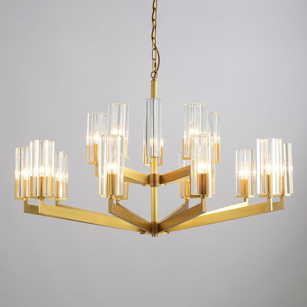 Kayla Brass Chandelier – Modern Glass Pendant Light for Dining Room & Living Room