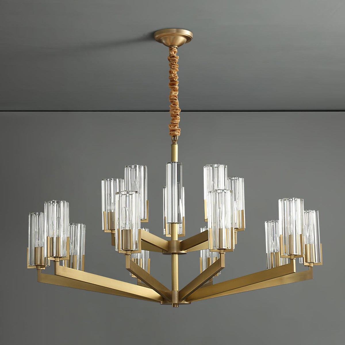 Kayla Brass Chandelier – Modern Glass Pendant Light for Dining Room & Living Room