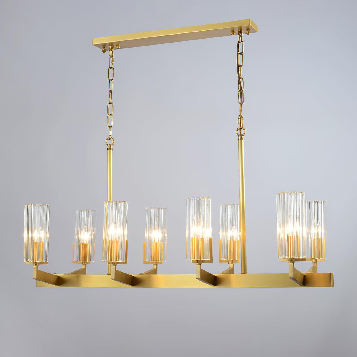 Kayla Brass Chandelier – Modern Glass Pendant Light for Dining Room & Living Room