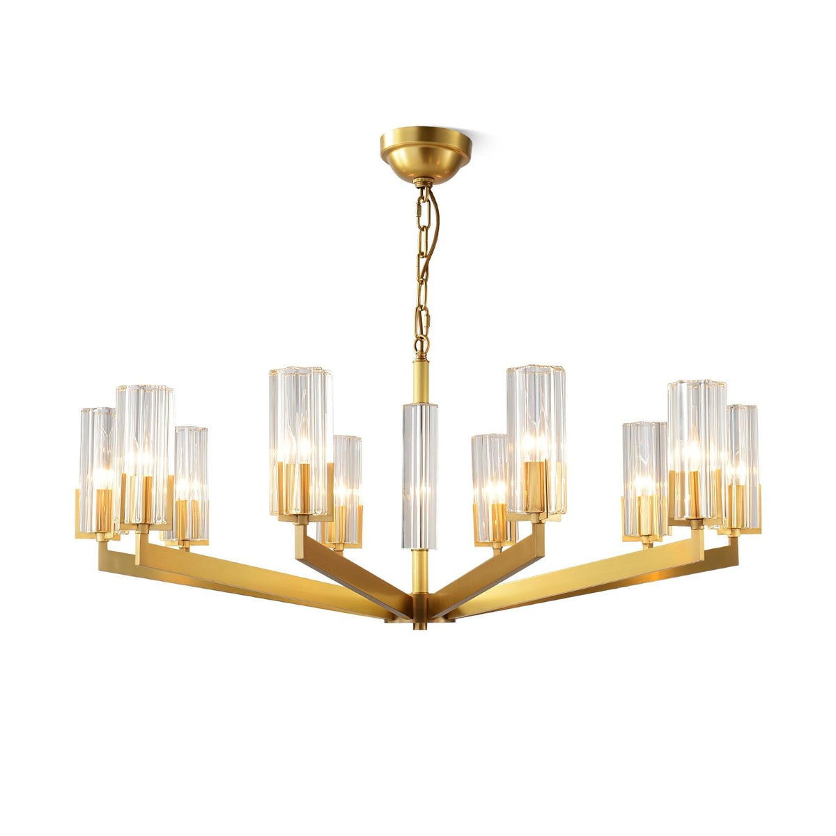 Kayla Brass Chandelier – Modern Glass Pendant Light for Dining Room & Living Room