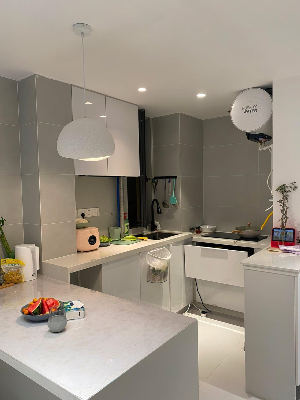 Selene Halia Pendant Light — Moon-Inspired Dome Pendant in Grey or White
