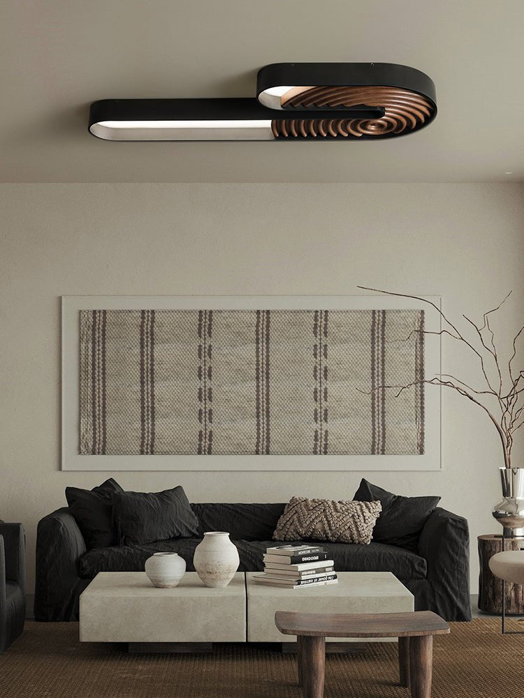 Kinetic Spiral Wall Sconce with LED Light in Black and Wood