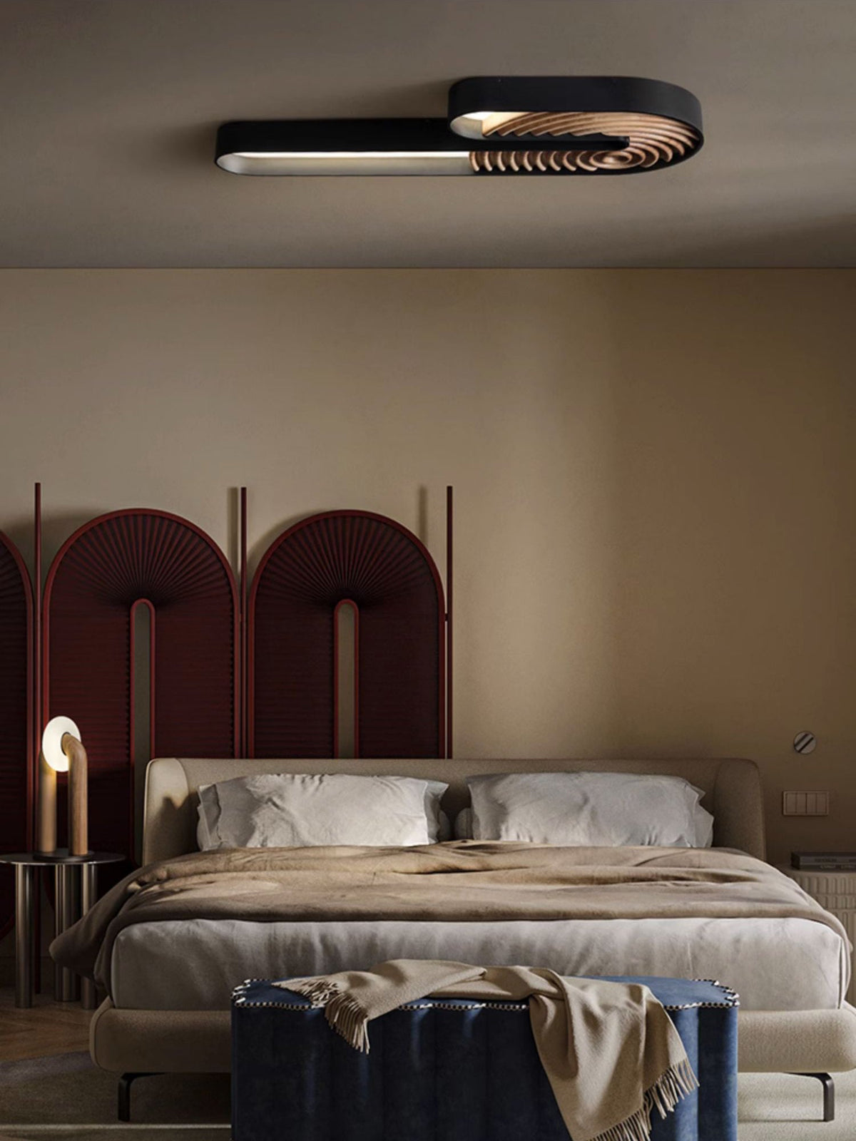 Kinetic Spiral Wall Sconce with LED Light in Black and Wood