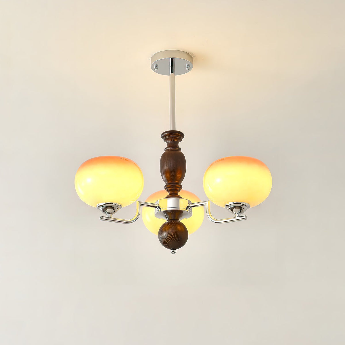 Kingsley Modern Glass Chandelier with Amber Globes for Dining Room and Living Room