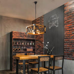 Linear Wood and Black Metal Kitchen Island Chandelier, 5-Light Modern Farmhouse Pendant