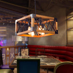 Linear Wood and Black Metal Kitchen Island Chandelier, 5-Light Modern Farmhouse Pendant