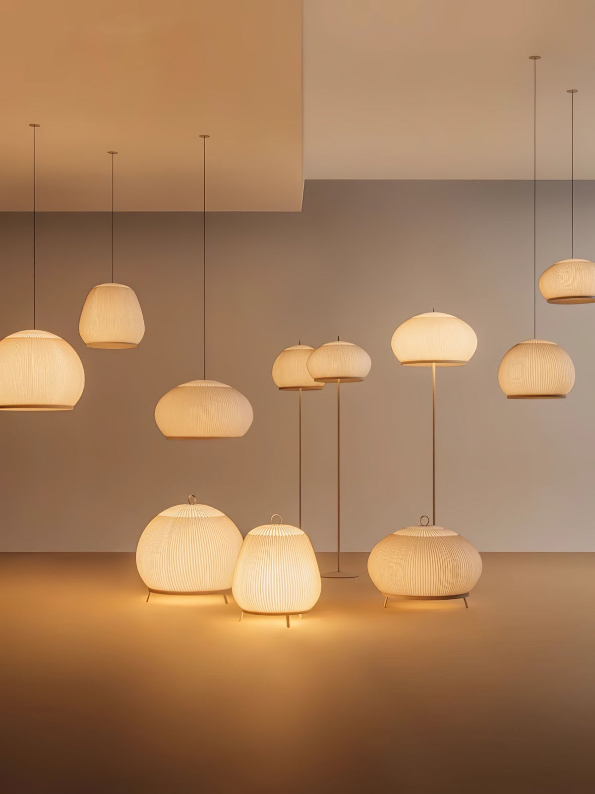 Lantern Knit Pendant Light – Woven Fabric Shade, Modern Minimalist Ceiling Lamp
