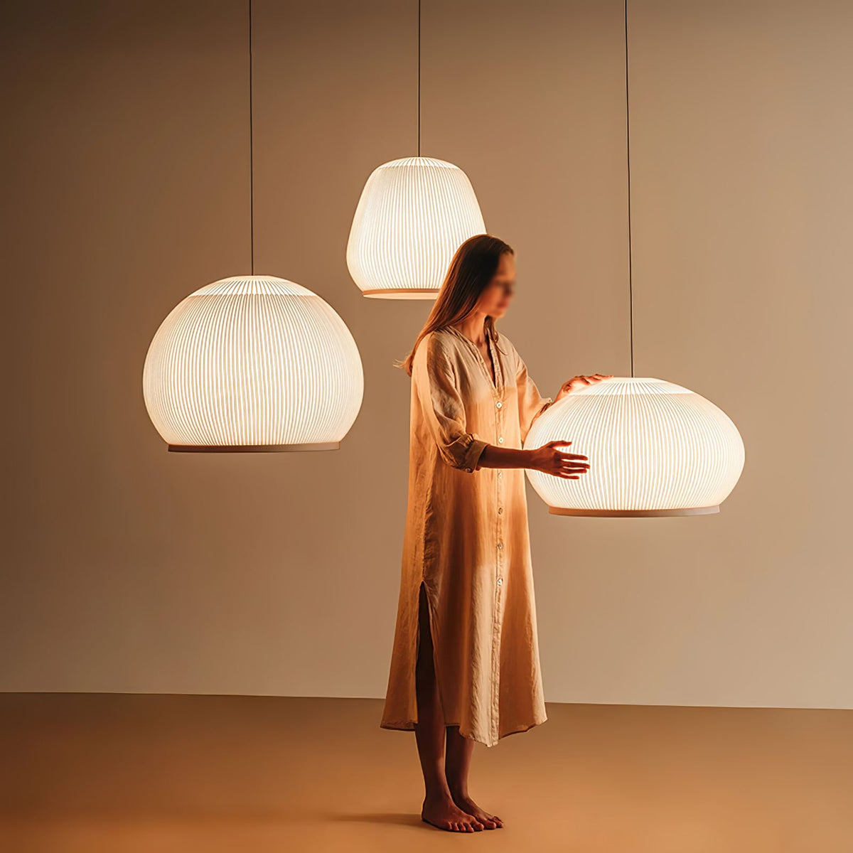 Lantern Knit Pendant Light – Woven Fabric Shade, Modern Minimalist Ceiling Lamp