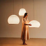 Lantern Knit Pendant Light – Woven Fabric Shade, Modern Minimalist Ceiling Lamp